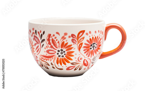 Stylish Isolation of Hand-Painted Ceramic Cup Isolated on Transparent Background PNG.