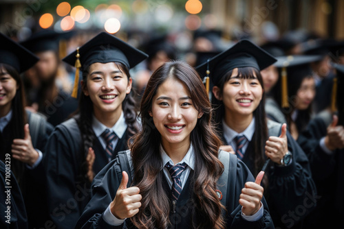 Asian undergraduates and postgraduates in the street photo
