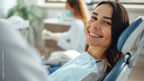 Radiant Joy, A Womans Serene Smile Illuminates the Dentists Chair