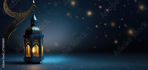 Ramadan Kareem celebration background illustration with arabic lanterns and moon photo
