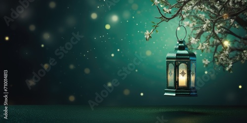 Ramadan Kareem celebration background illustration with arabic lanterns and moon
