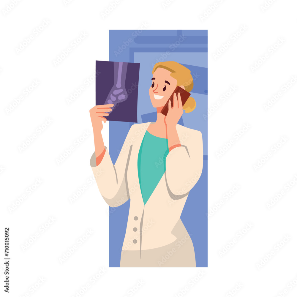 Woman Doctor Character as Professional Hospital Worker with X-ray Vector Illustration