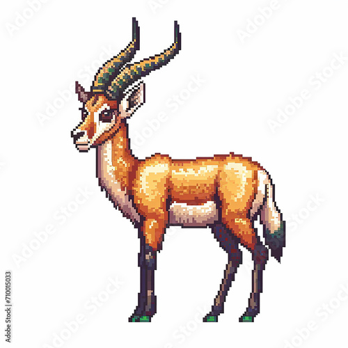 Pixelated game art of a gazelle against a white background