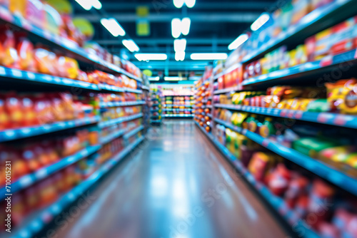 Completely blurry supermarket backdrop, shop aisle background © Dennis