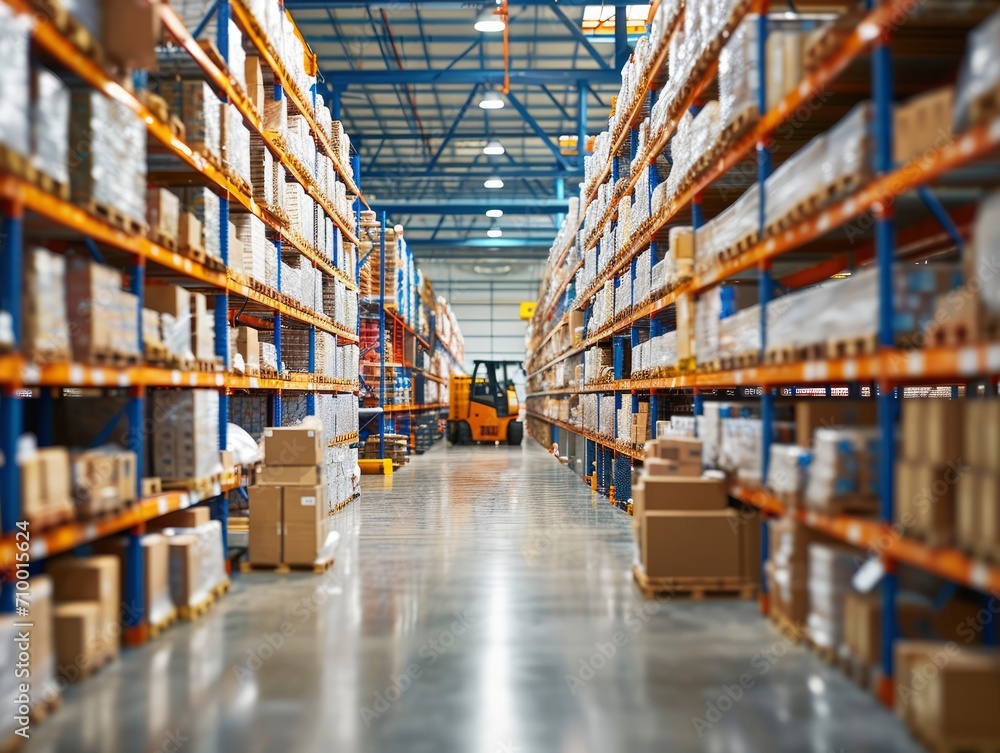 Retail warehouse full of shelves with goods in cartons, with pallets and forklifts. Logistics and transportation blurred background Retail warehouse full of shelves with goods in cartons, with pallets and forklifts. Logistics and transportation blurred background