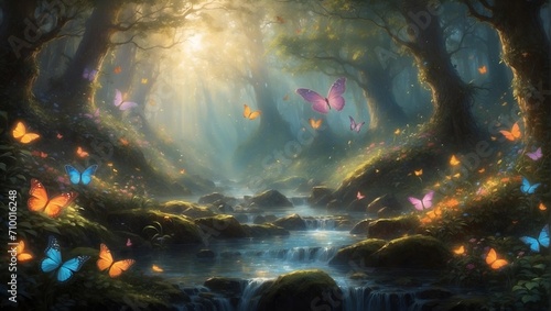 Fantasy landscape with butterflies