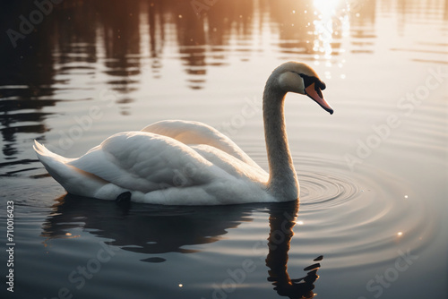 Swan on water  cinematic light