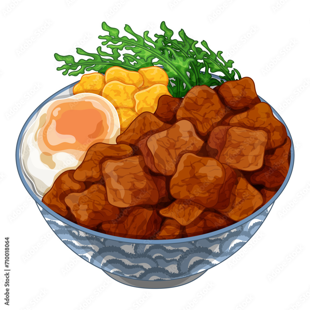 Grafika wektorowa Stock Japanese gyudon beef diced recipes. Japanese food beef donburi rice