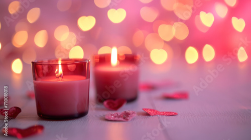 Romantic scene with burning candles and flowers, Romantic atmosphere, love concept, valentine's day banner  © reddish