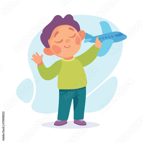 Joyful Boy Dream of Flying Play Plane Toy Vector Illustration © Happypictures