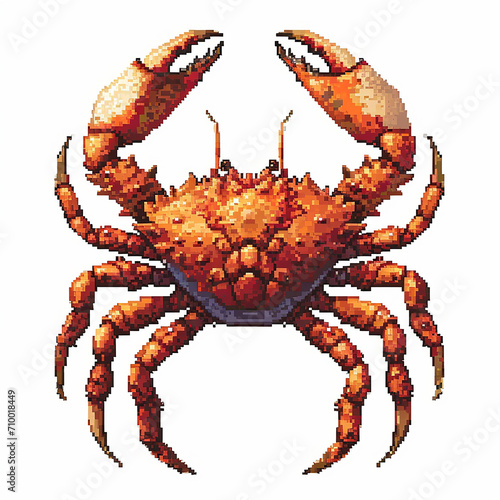 Pixelated art design of a top angle of a crab on a white background