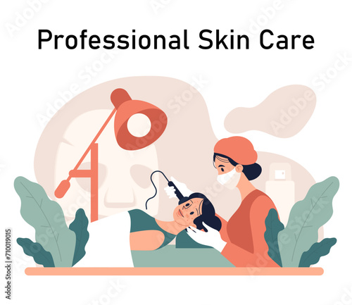 Acne treatment. Dermatology and cosmetology diagnosis and care. Healthy facial skin tips. Blackheads and pimples treatment process. Flat vector illustration
