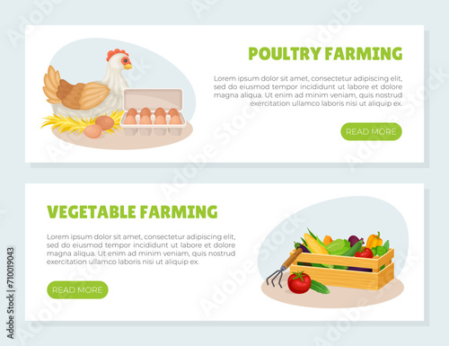 Agriculture and Farming Web Vertical Banner Design Vector Template
