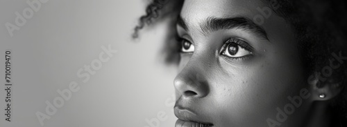 African American girl black and white close-up portrait Generative AI
