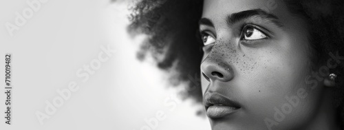 African American girl black and white close-up portrait Generative AI © València