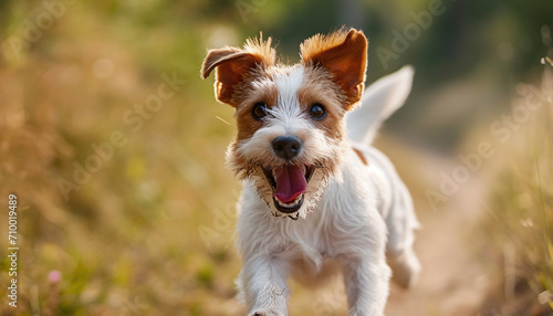Happy Jack Russell Terrier Dog Running and Jumping in Playful Joy  photo