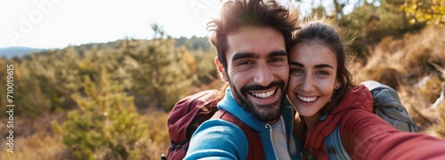 Selfie Couples in love in the forest Generative AI