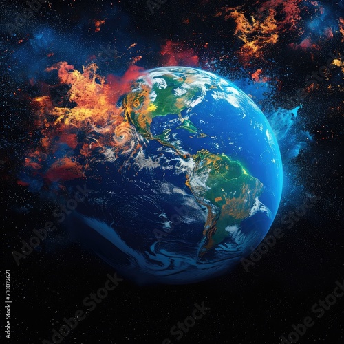 Earth from space exploding with colorful wonderful things like love beauty joy party attractive fun happiness  What a wonderful world  The joy of the world. Generative AI.