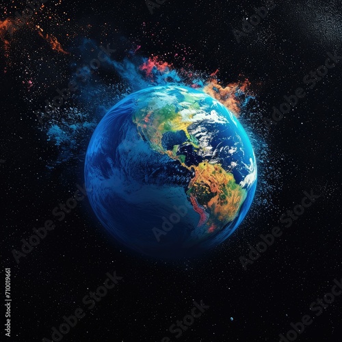 Earth from space exploding with colorful wonderful things like love beauty joy party attractive fun happiness, What a wonderful world, The joy of the world. Generative AI.