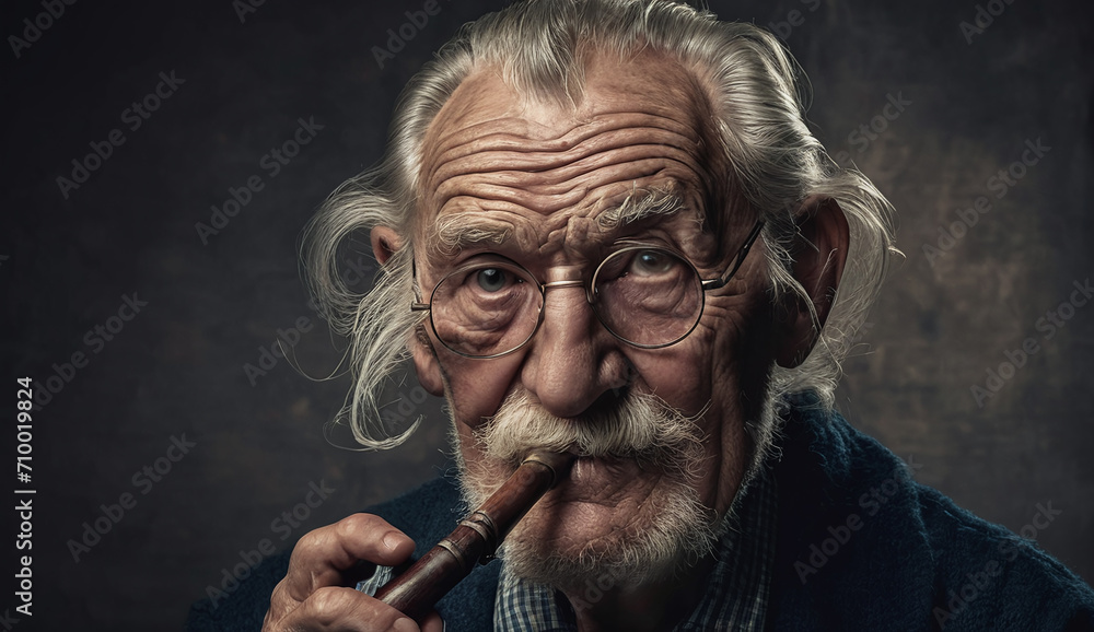 portrait of a senior man with pipe close-up , elderly man, grandpa portrait portrait of a senior man with pipe close-up , elderly man, grandpa portrait