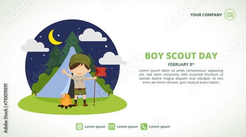 Boy Scout Day background with a scout doing camping in the jungle