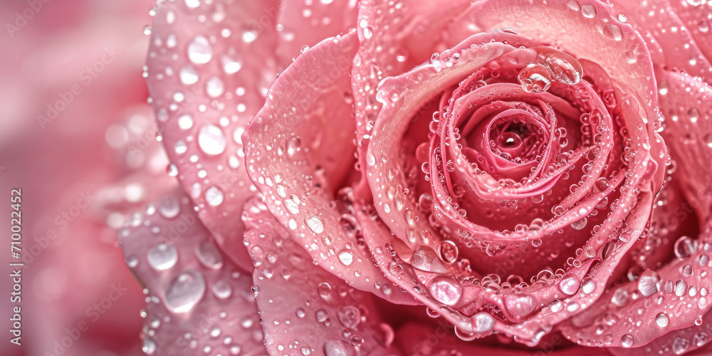close up of a purple rose with water drops , valentine's day banner, copy space 