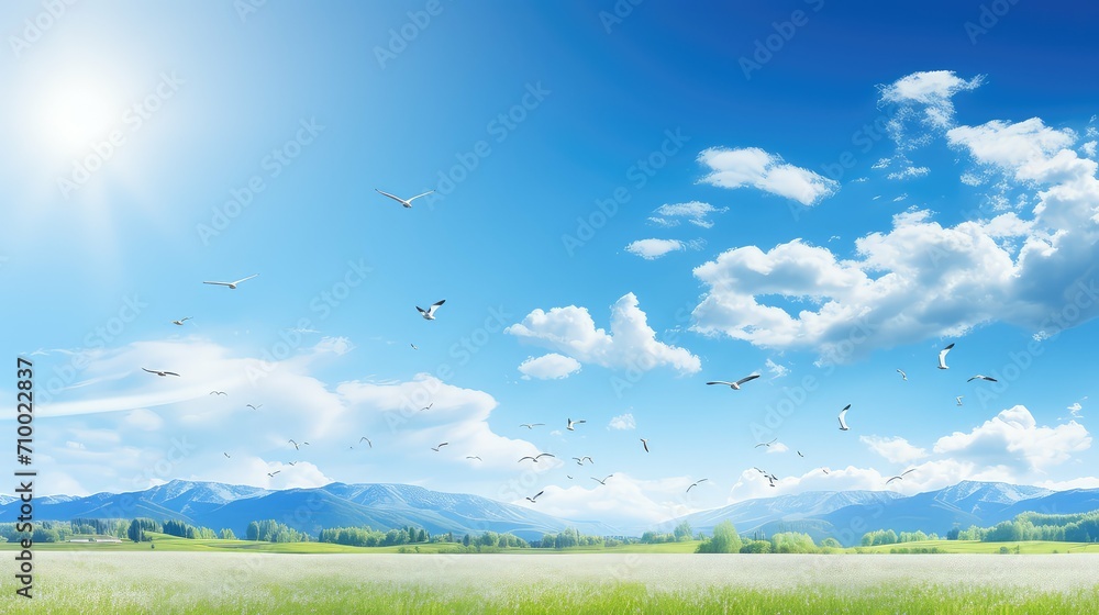 Fototapeta premium floral blue spring background illustration vibrant fresh, sky blossom, season flowers floral blue spring background