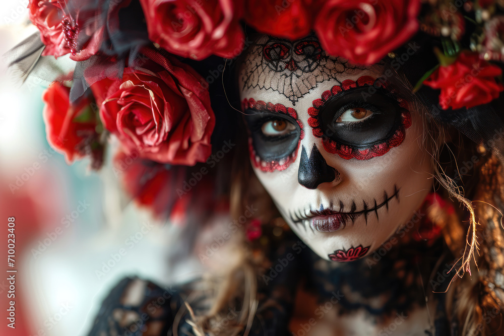 Day of the Dead Calavera Woman with Rose Crown