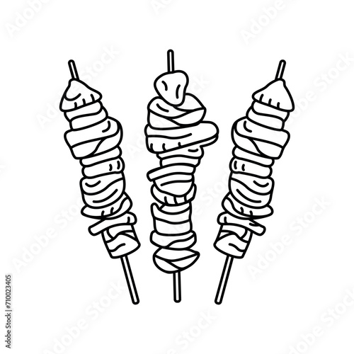 Barbecue on a skewer color element. Cartoon street food.