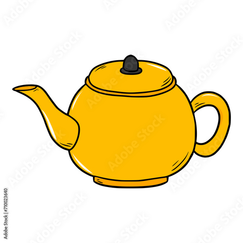 golden kettle illustration hand drawn colored vector drawing