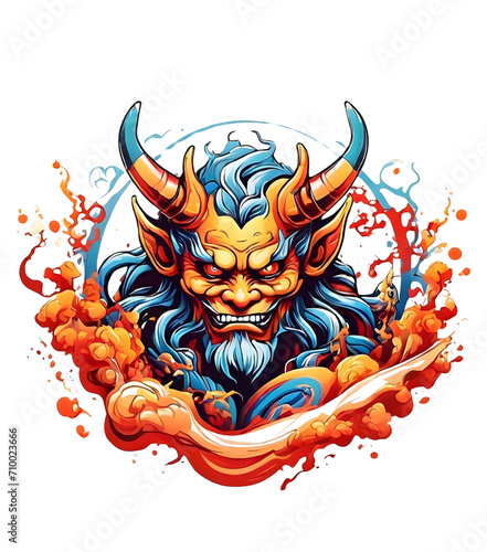 Samurai demon icon mascot with perfect color combination is perfect for printed t-shirt image design