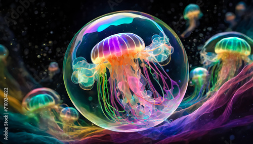 Sublimes méduses colorées emprisonnées dans une bulle translucide © Jojo Huyghe