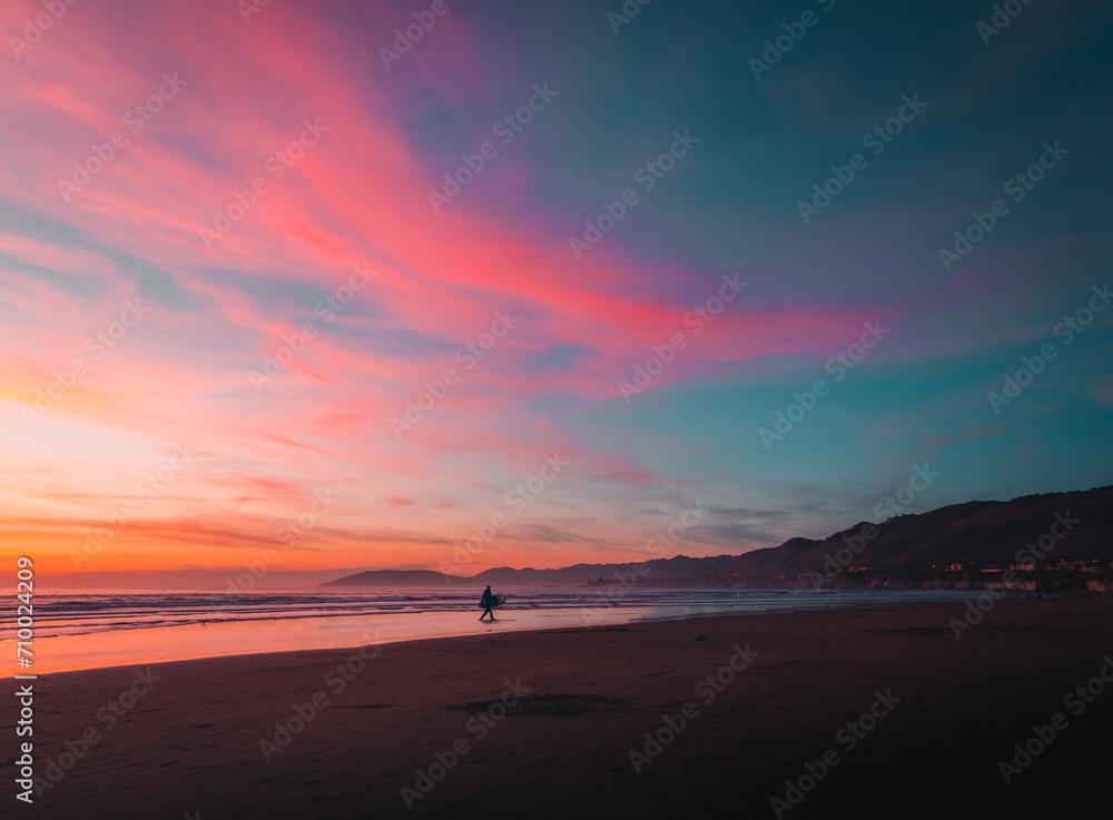 Beach Surfer California Sunset
