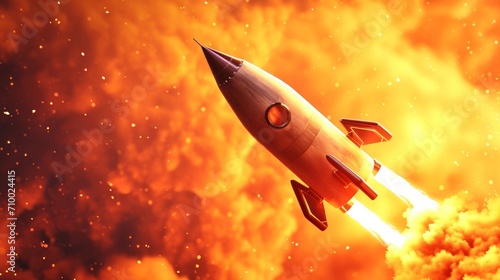 Small Rocket Flying Across the Sky - Space Exploration and Adventure Concept