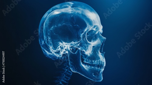 Blue-lit Human Skull, An Eerie Illumination of the Bony Structure photo