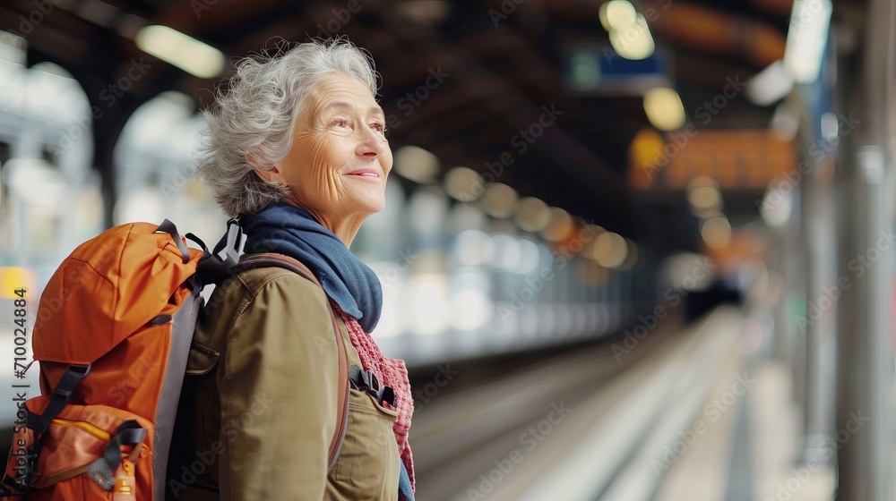 Solitary Wanderer, A Melancholic Journey of a Woman With a Backpack Awaiting the Arrival of Her Train Solitary Wanderer, A Melancholic Journey of a Woman With a Backpack Awaiting the Arrival of Her Train