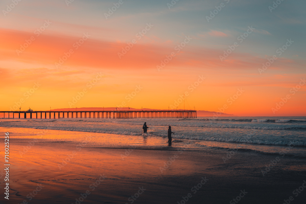 Beach Pier Fishing Sunset