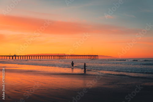 Beach Pier Fishing Sunset