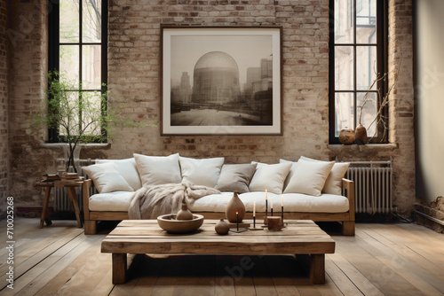 Picture a minimalist setting with a simple brick wall, showcasing a neutral color palette. Feel the subtle elegance and raw beauty emanating from this uncomplicated yet stylish backdrop. photo