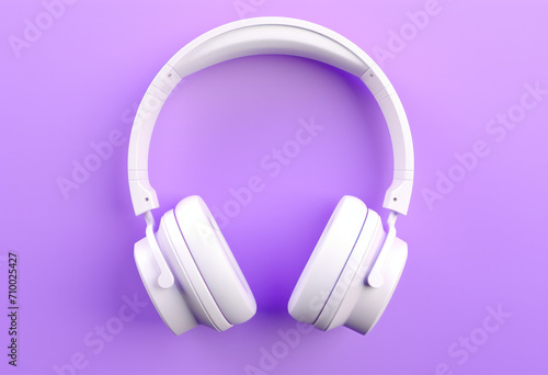 White headphones on a bright pastel background, fashion and style concept