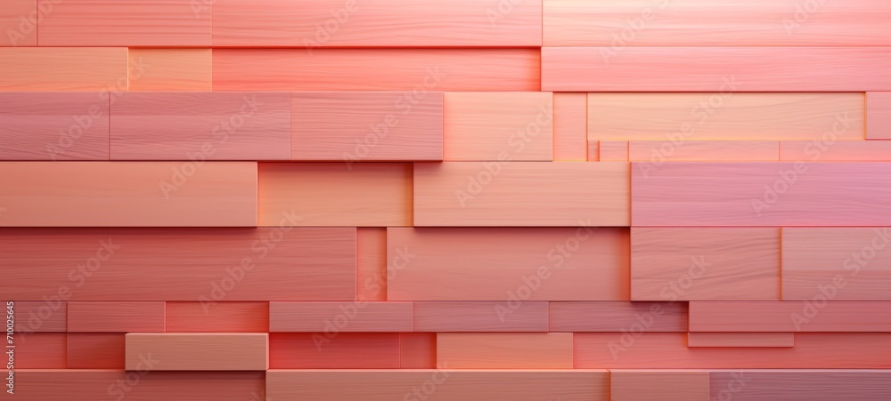 Obraz premium Abstract geometric peach fuzz colors, apricot colored 3d wooden rectangular rectangle cubes texture wall background banner panorama long, textured wood wallpaper.