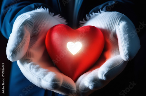 The heart is in the hands of a girl.Background for the day of love.The concept of love and kindness