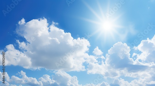 sunny sunlight sky background illustration bright clear, blue clouds, warm golden sunny sunlight sky background © vectorwin