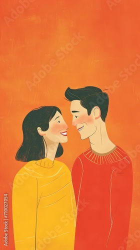 Minimalistic style illustration of a couple looking at each other and smiling