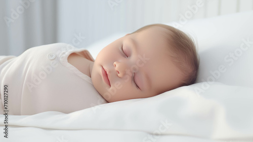 newborn baby sleeping in bed.