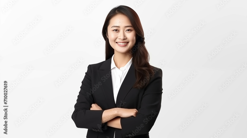 Young Asian business woman is crossing her arms on a white background. Young Asian business woman is crossing her arms on a white background.