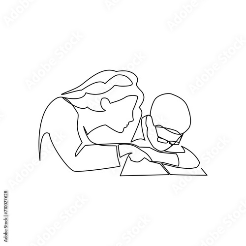 Mother and her child reading book