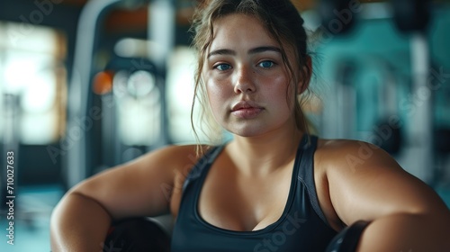 A very fat girl in gym. Generative AI.