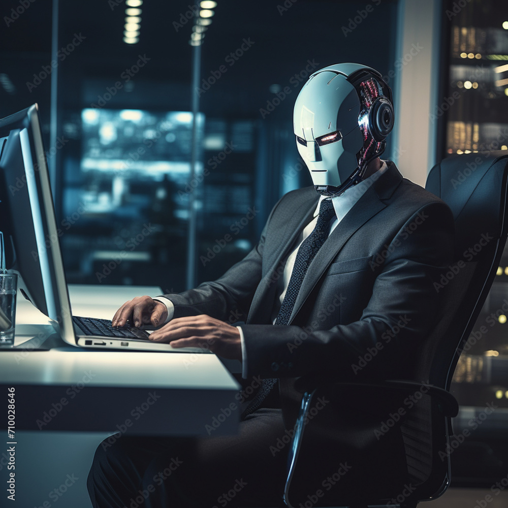 human robot doing the work at the office in a company human robot doing the work at the office in a company