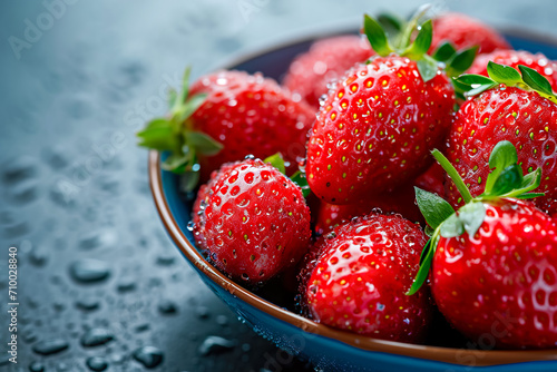 bowl of fresh strawberries  with water droplets on them